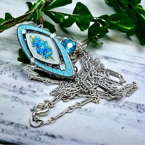 🌺Vintage Sterling Guilloche Enamel Necklace-Art Deco
